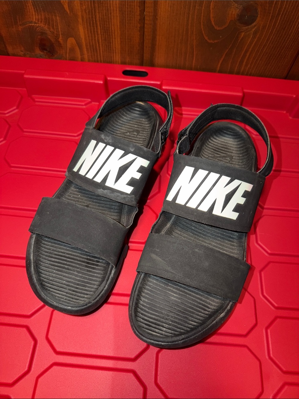 Nike Black and White Logo Strap Sandals